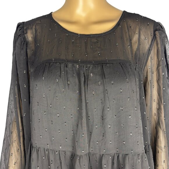 Always Indigo Tiered Mini Dress Women’s Plus Size 1X Black Mesh Printed - Picture 7 of 14